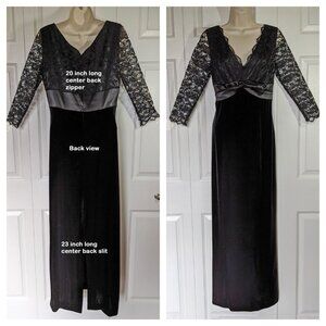 Alex Evenings 36" bust black velvet, Lace & Satin bodice, Slim long formal dress